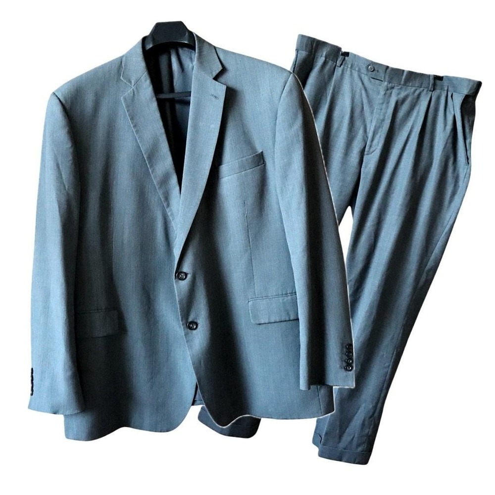 Stafford Mens 2 Piece Big & Tall Gray Suit‎ Set 54L 44x32 Wool Blend Vintage 90s